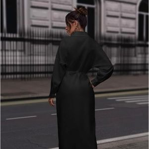 Drop Shoulder Self-tie Wrap Shirt Dress